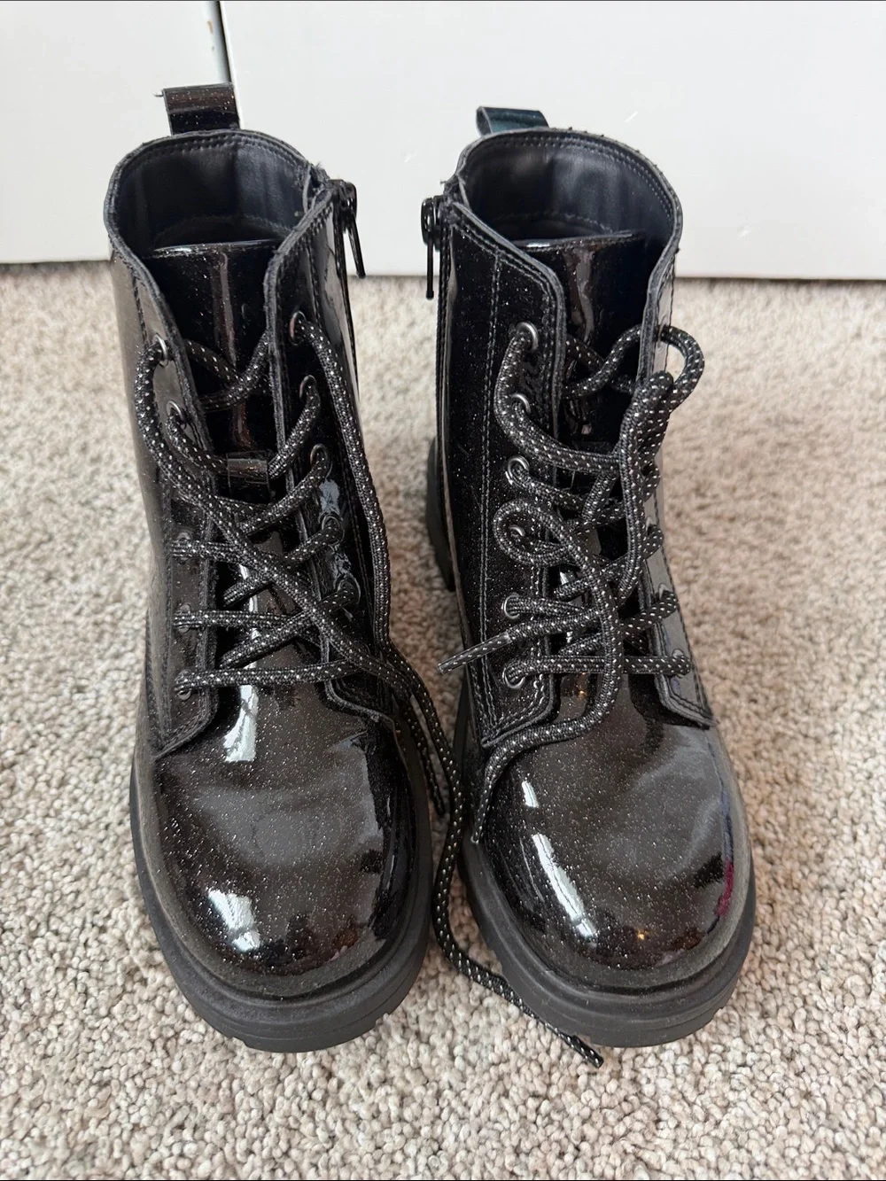 Black Glitter Lace-Up Boots size 3